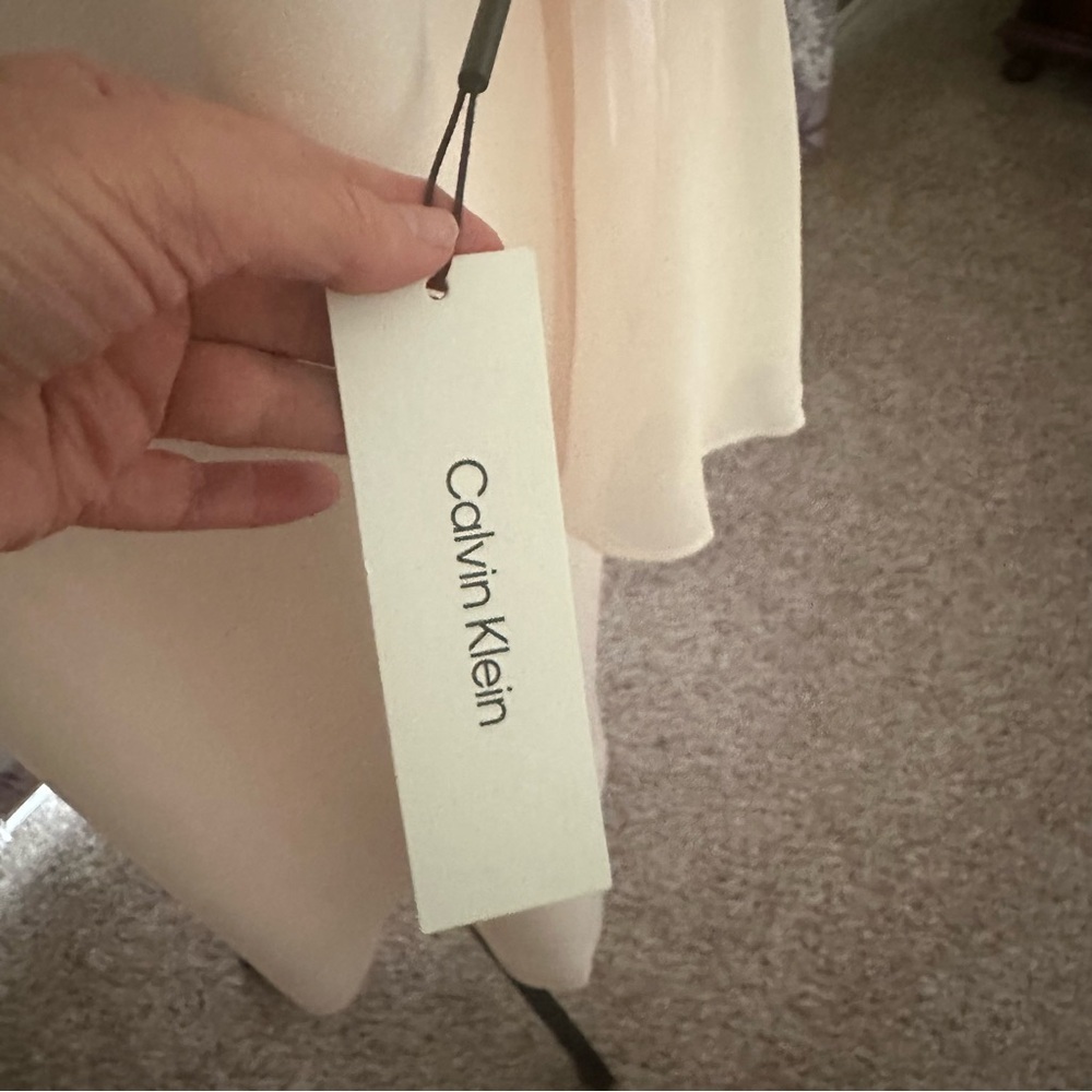 Calvin Klein Pink Pastel Shift Dress with Sheer Bell Cuffs - Picture 6 of 10